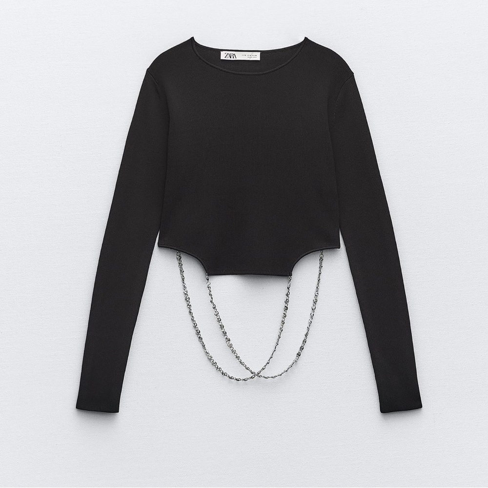 Zara Black Crop Top with Chain Accent